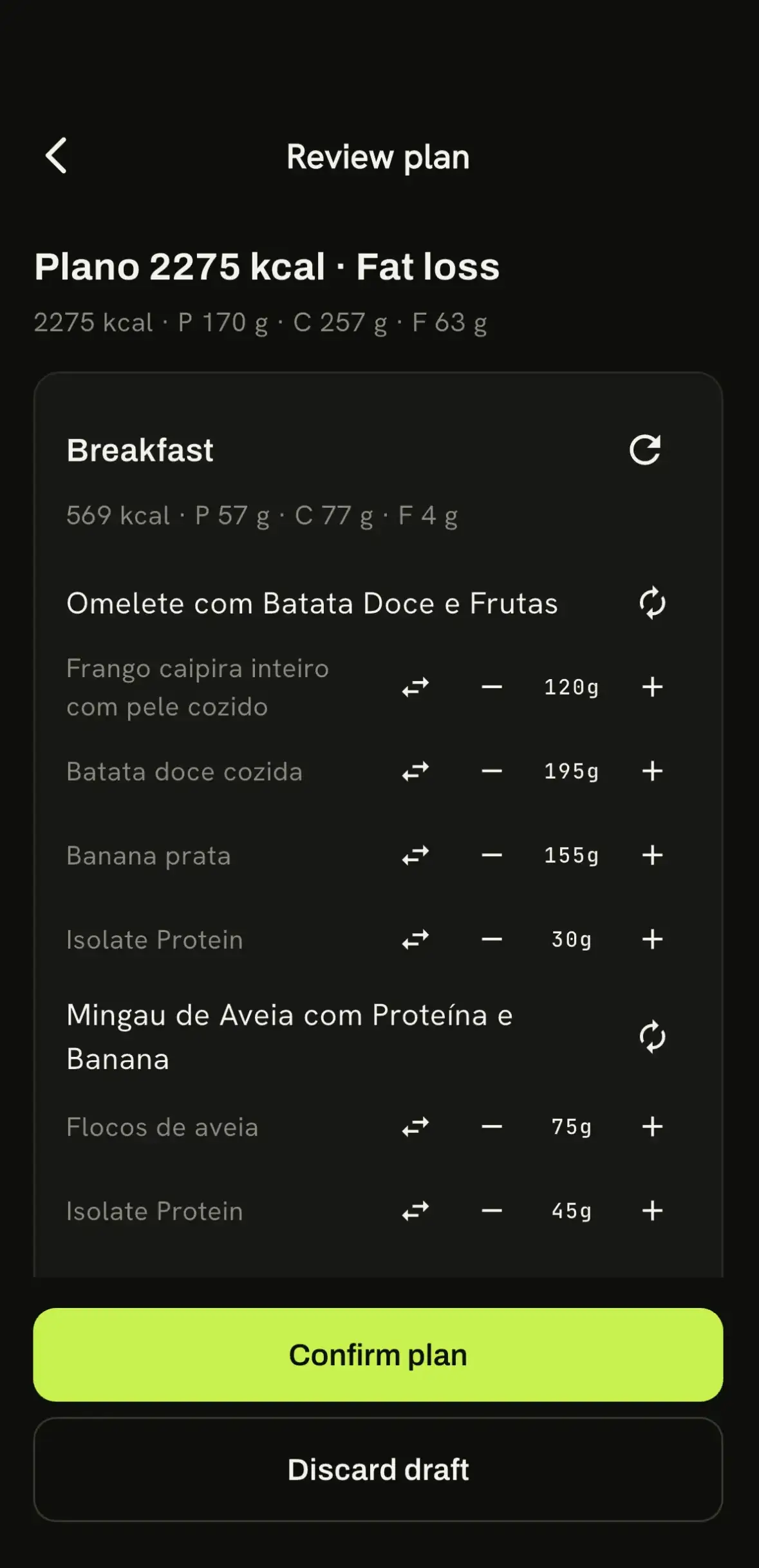 Karven app nutrition tracking screen