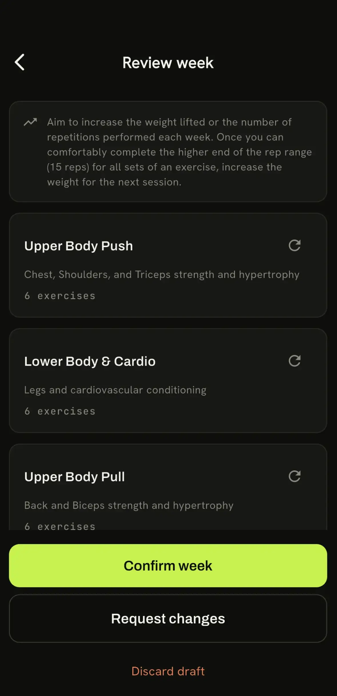 Karven app personalized workouts screen