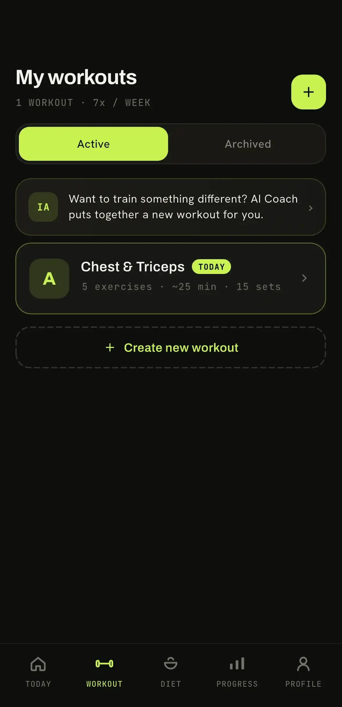 Karven app workouts screen