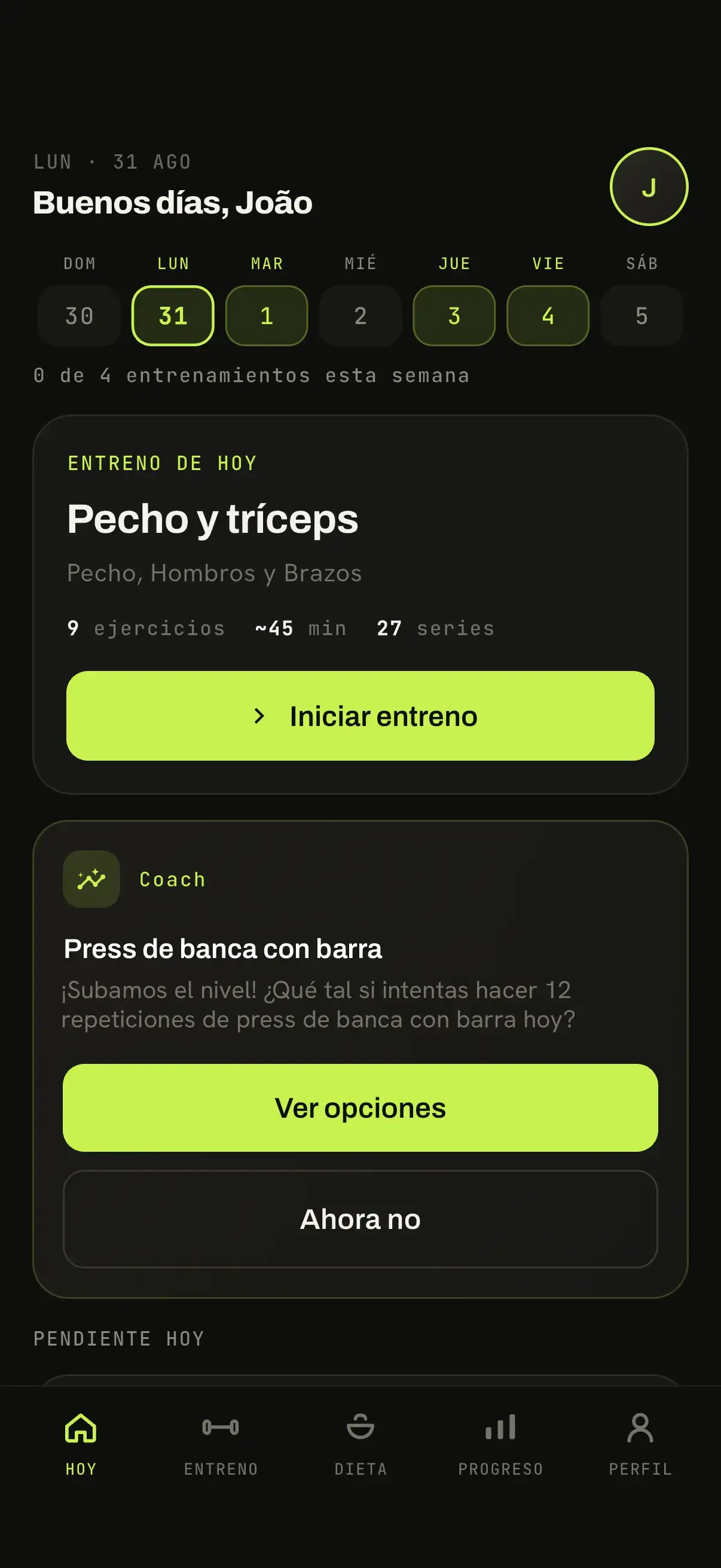 Pantalla de inicio de la app Karven