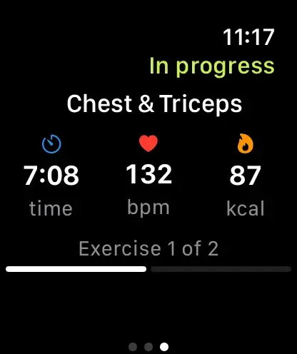 Karven app on Apple Watch, showing heart rate and calories