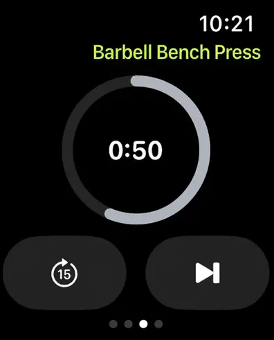 Karven app on Apple Watch, resting between sets