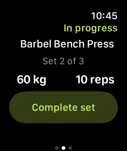 Karven app on Apple Watch, logging a set