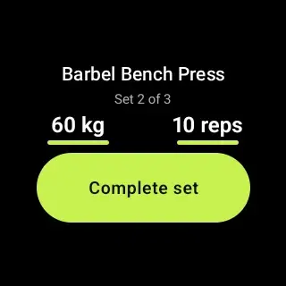 Karven app on Wear OS, logging a set