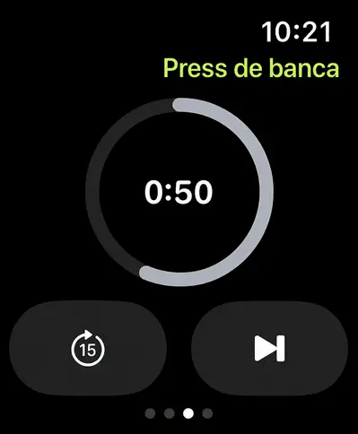 App Karven en Apple Watch, descansando entre series