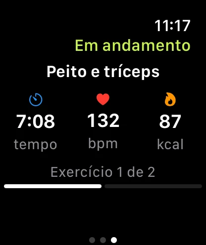 App Karven no Apple Watch, mostrando batimentos e calorias